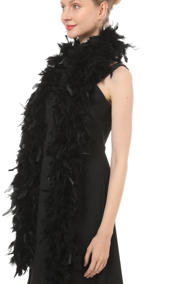 Flydreamfeathers 80 Gram, 2 yards Long Turkey Chandelle Feather Boa 10 Color, Great for Party, Wedding, Halloween Costume, Christmas Tree Decoration (Black) - Image 3